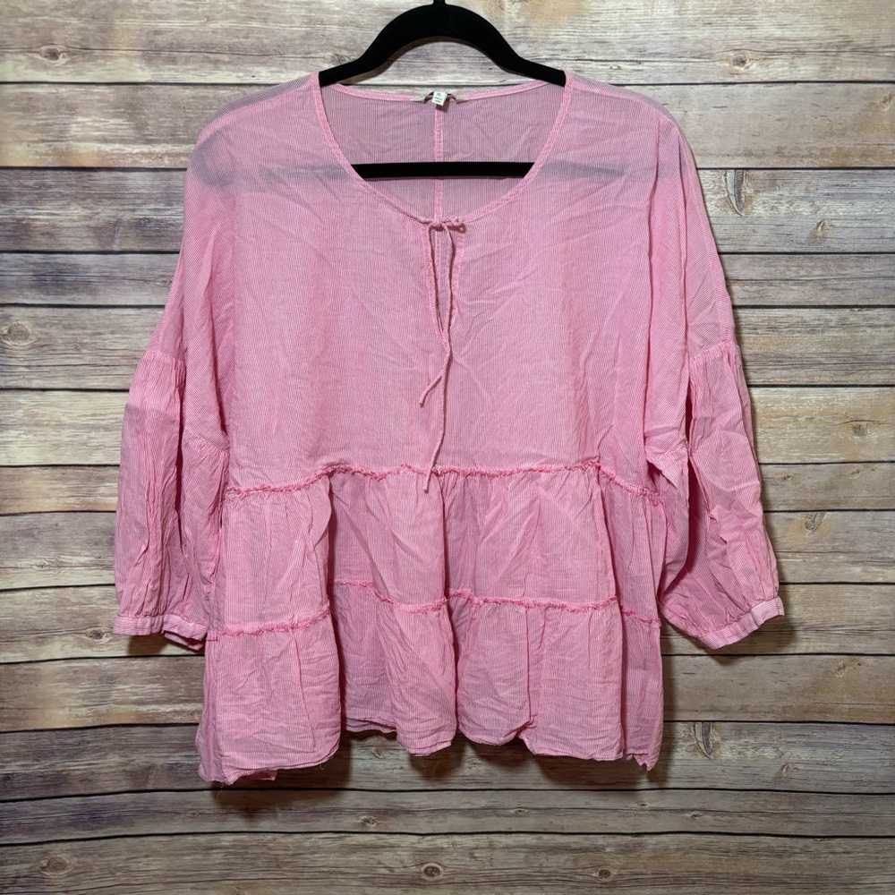 Lucky Brand Peasant Top Red White Boho Size XL A4